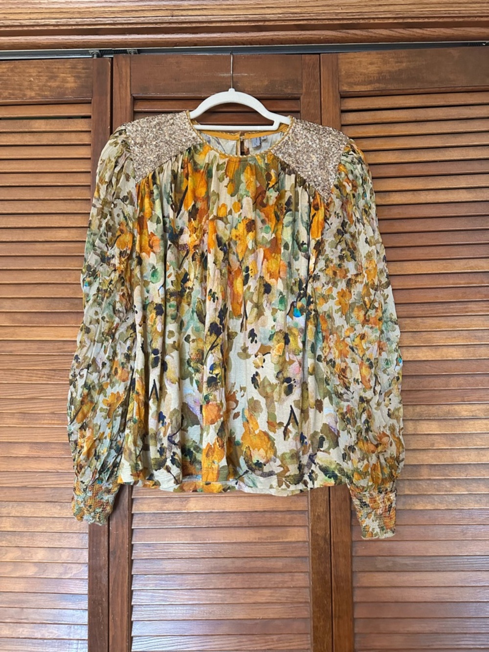 Blank London for Anthropologie gold sequin embellished blouse size medium - Picture 8 of 16